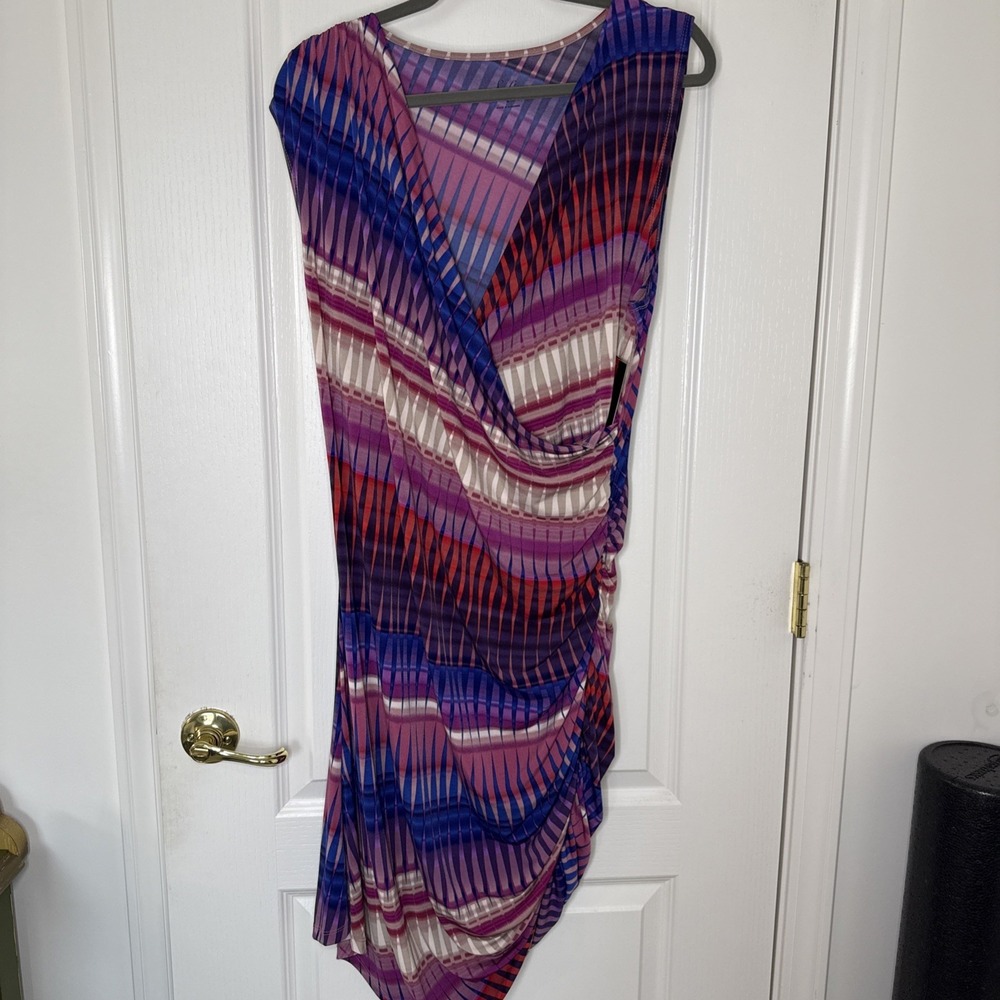 NWT Sofia Vergara Womens XL Multicolor Abstract Print Draped Sleeveless Dress